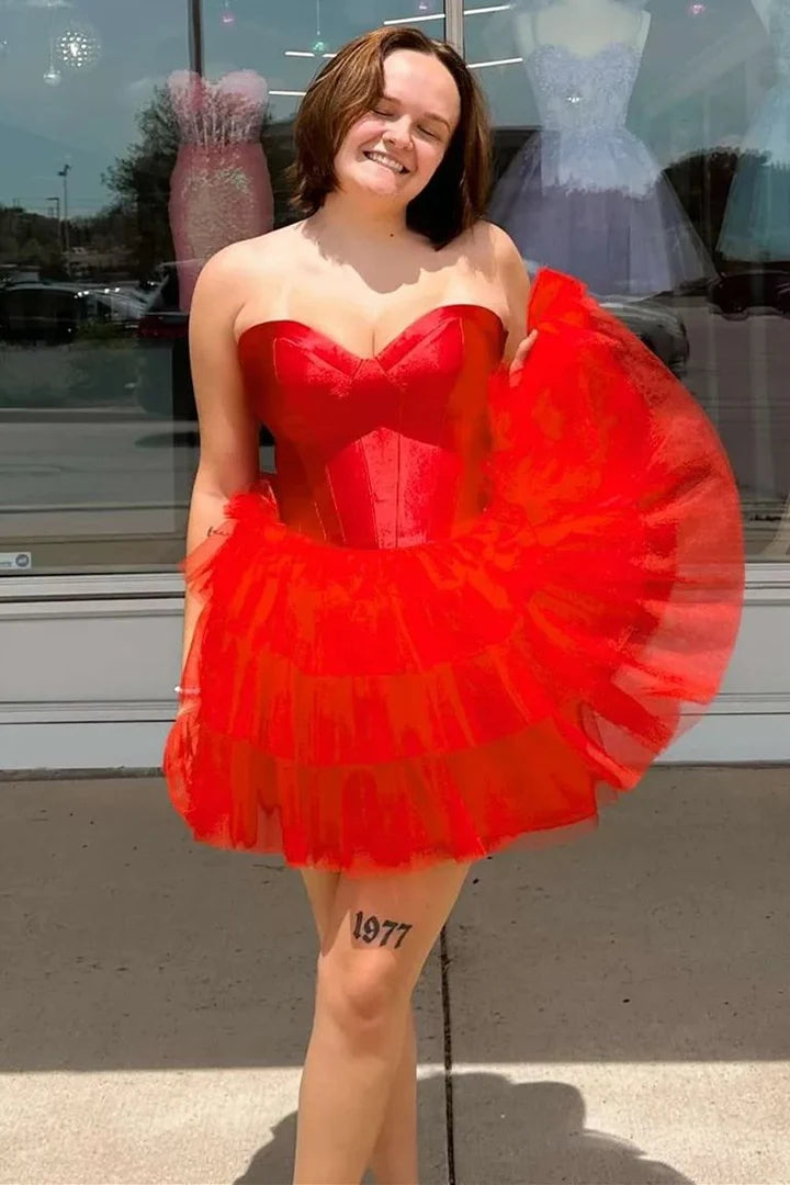 Sweetheart Ruffle Tiered Short Full Of Charm Homecoming Dress